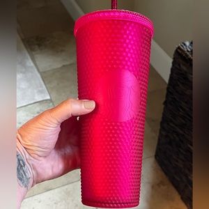 NEW Starbucks 2023 Ruby Pink Soft Touch Studded Cold Cup Tumbler 24oz LAST ONE